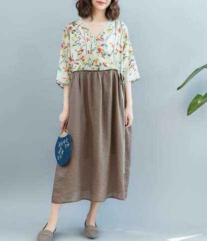 Patchwork Summer Cotton Linen Spring Women Dresses QZ200523 VPPBUY shop