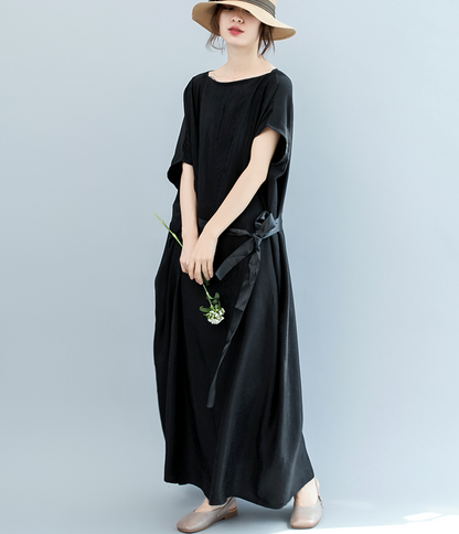 Black WaistLine Summer Cotton Linen Spring Women Dresses QZ200536 VPPBUY shop