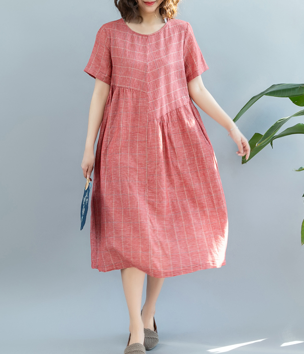 Red Summer Cotton Linen Spring Women Dresses QZ200522 VPPBUY shop