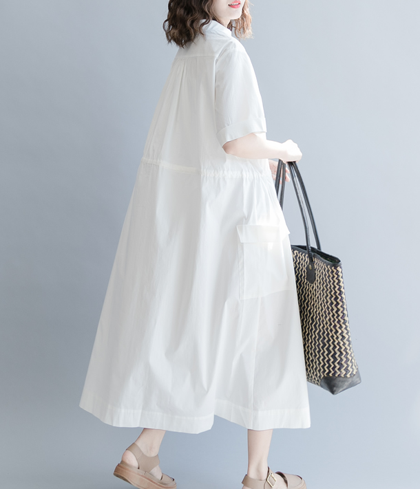 White Summer Cotton Linen Spring Women Dresses Plus SizeQZ200526 VPPBUY shop