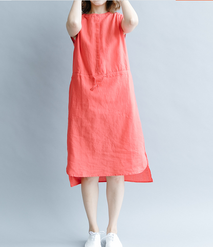 Sleeveless Summer Cotton Linen Spring Women Dresses Plus Size QZ200525 VPPBUY shop