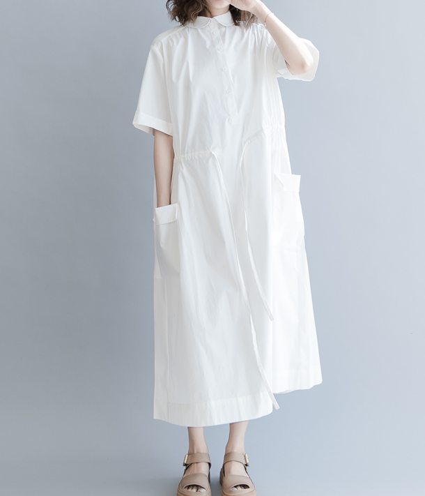 White Summer Cotton Linen Spring Women Dresses Plus SizeQZ200526 VPPBUY shop