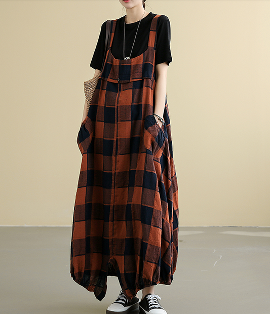 Sleeveless Strap Plaid Summer Linen Sprng Women Dresses QJ050878 VPPBUY shop