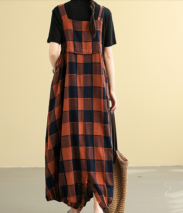 Sleeveless Strap Plaid Summer Linen Sprng Women Dresses QJ050878 VPPBUY shop