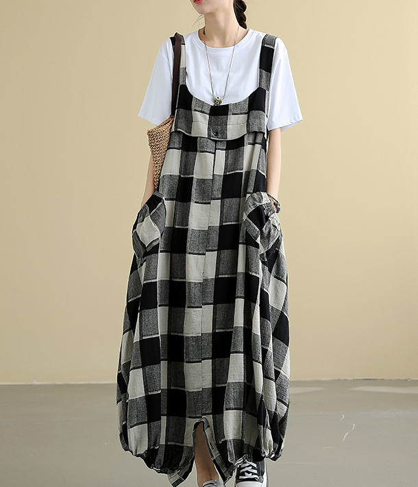 Sleeveless Strap Plaid Summer Linen Sprng Women Dresses QJ050878 VPPBUY shop