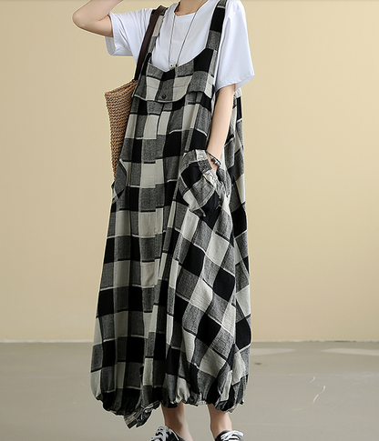 Sleeveless Strap Plaid Summer Linen Sprng Women Dresses QJ050878 VPPBUY shop