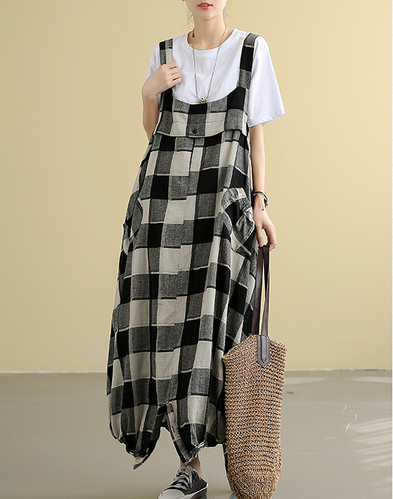 Sleeveless Strap Plaid Summer Linen Sprng Women Dresses QJ050878 VPPBUY shop