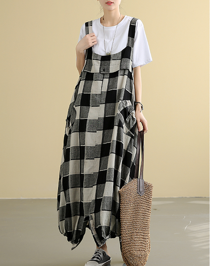 Sleeveless Strap Plaid Summer Linen Sprng Women Dresses QJ050878 VPPBUY shop