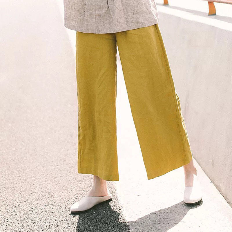 Yellow Linen Summer Pants, Women Casual Pants with Pockets SJ97201 VPPBUY shop