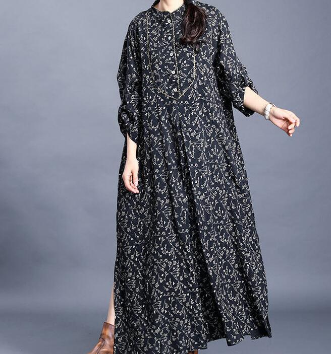 Slit Large Hem Floral Linen Cotton Women Maxi Dresses  LVSG200122 VPPBUY shop