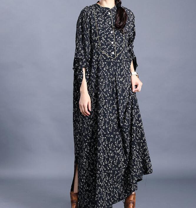 Slit Large Hem Floral Linen Cotton Women Maxi Dresses  LVSG200122 VPPBUY shop