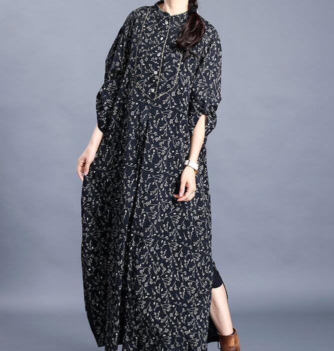 Slit Large Hem Floral Linen Cotton Women Maxi Dresses  LVSG200122 VPPBUY shop