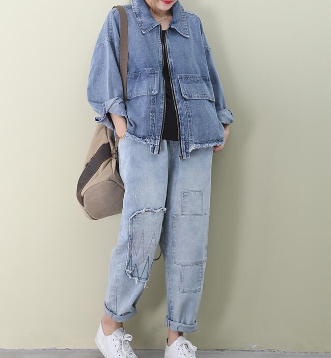 Denim Loose Short Casual Coat A line Parka Plus Size Coat Jacket VPPBUY shop