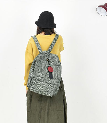 Striped Linen Casual Large Backpack Women Travel Bag Shoulder Bag VPPBUY shop