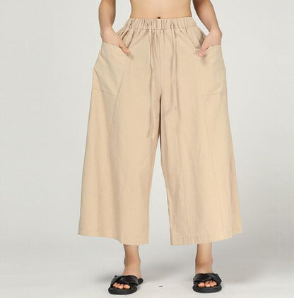 Buttons Wide Legs Pants Black Summer Women Casual Linen Harem Pants HD971310 VPPBUY shop