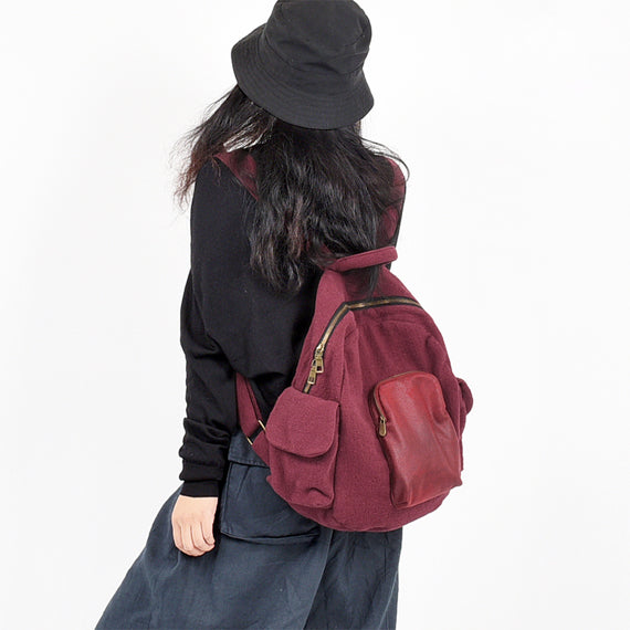 Red Leather Canvas Simple Style Women Backpack Shoulder Bag VPPBUY shop