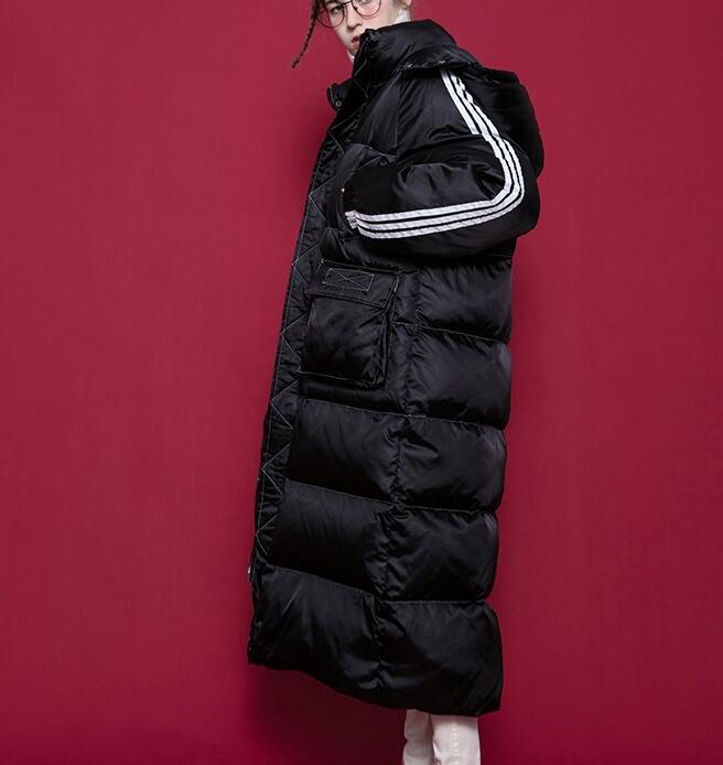 White Stripe Sleeve Black Long Women Winter Plus size Side Pockets Down Jacket Women Down Coats Any Size VPPBUY shop