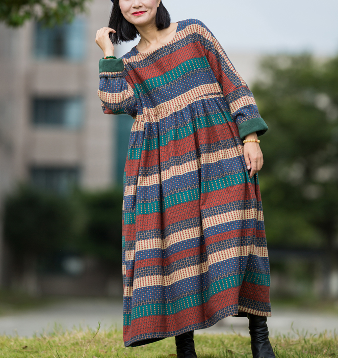 Print Stripe Long Sleeve Summer Cotton Fleece Dress Women Dress XSYCP9201229 VPPBUY shop