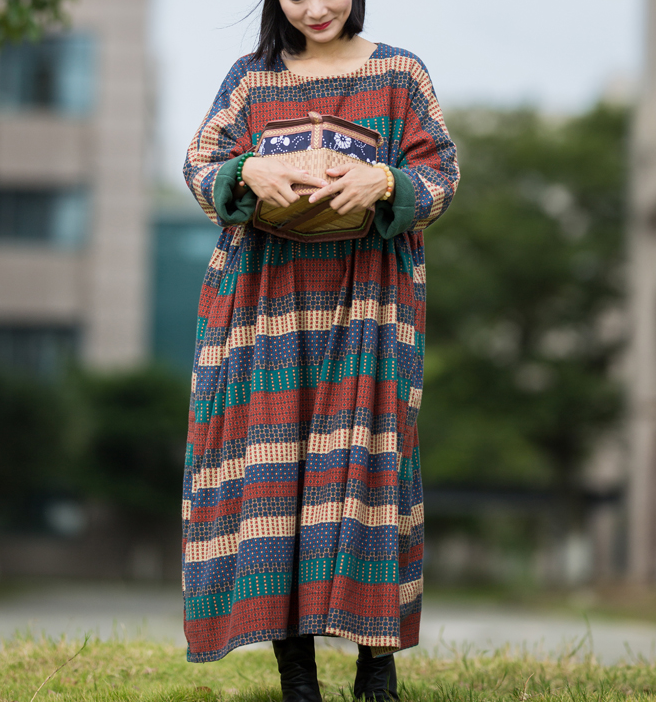 Print Stripe Long Sleeve Summer Cotton Fleece Dress Women Dress XSYCP9201229 VPPBUY shop