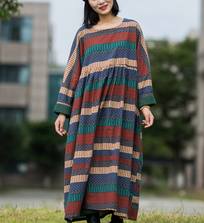 Print Stripe Long Sleeve Summer Cotton Fleece Dress Women Dress XSYCP9201229 VPPBUY shop