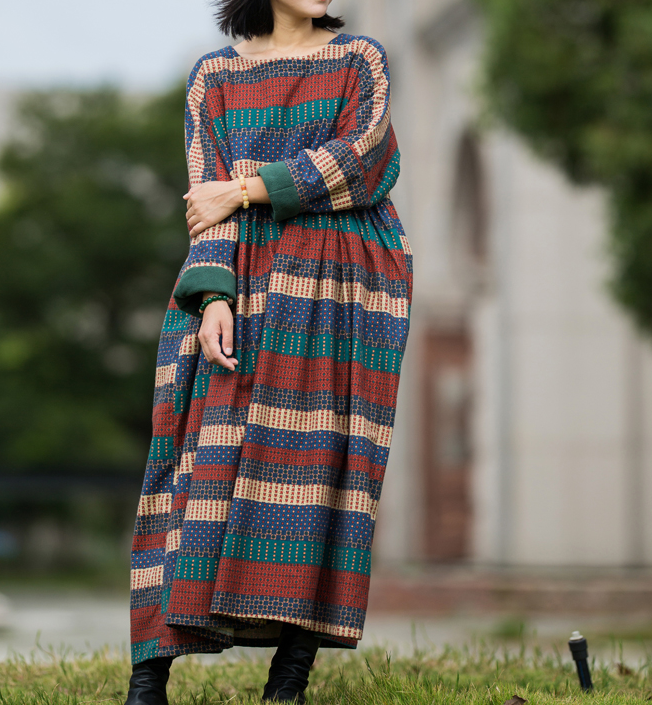 Print Stripe Long Sleeve Summer Cotton Fleece Dress Women Dress XSYCP9201229 VPPBUY shop