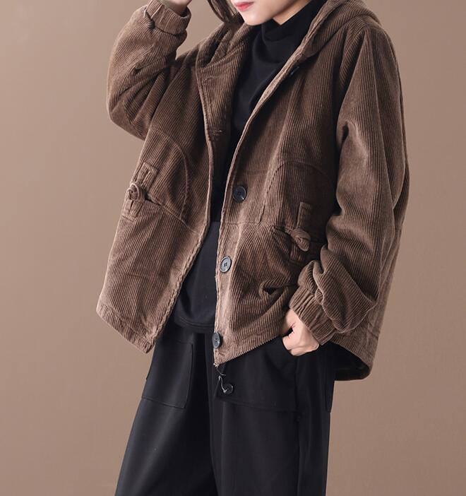 Corduory Women Spring Casual Coat Loose Hooded Parka Plus Size Short Coat Jacket VPPBUY shop