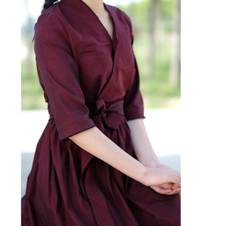 Waist Belt Cotton Half Sleeve Dress Long Women Dress SJP9201229 VPPBUY shop