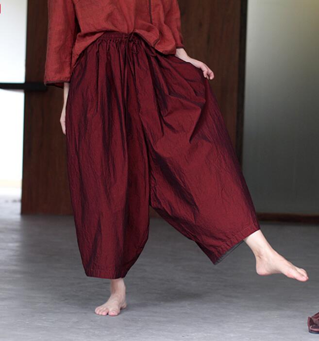 Red Women Casual Cotton Wide Leg Pants SJ981106 VPPBUY shop