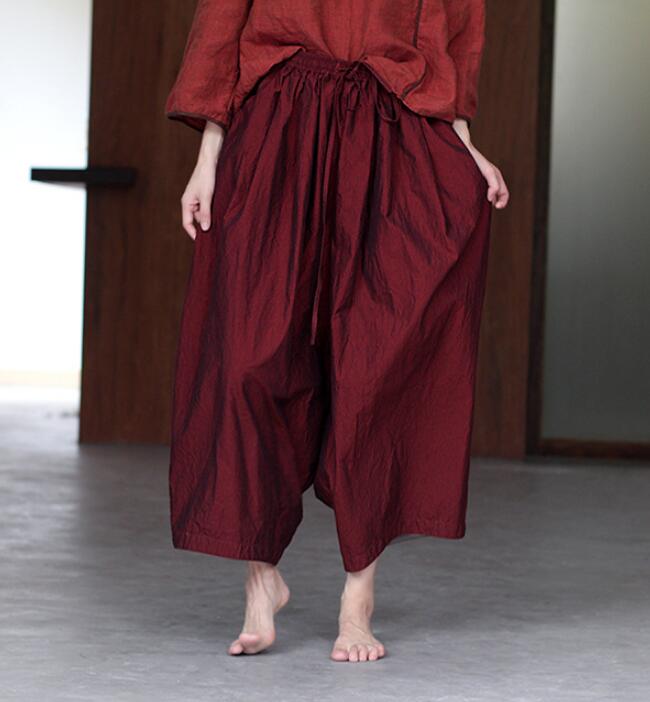 Red Women Casual Cotton Wide Leg Pants SJ981106 VPPBUY shop