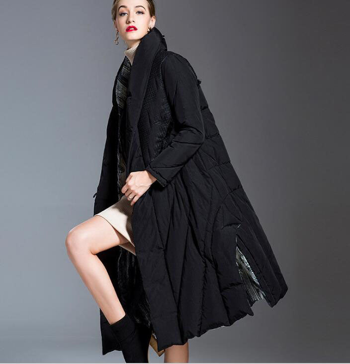 Slit A-line Long Loose Women Down Coat Winter Loose 90% Duck Down Jackets With Large Collar VPPBUY shop