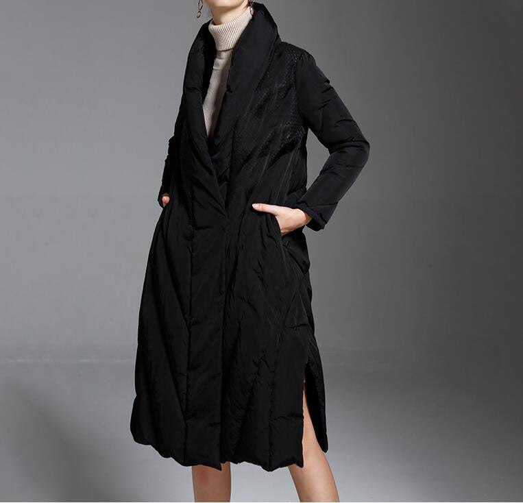 Slit A-line Long Loose Women Down Coat Winter Loose 90% Duck Down Jackets With Large Collar VPPBUY shop