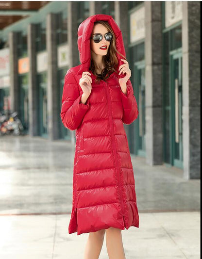 A-line Long Loose Women Down Coat Slit Winter Loose 90% Duck Down Jackets VPPBUY shop