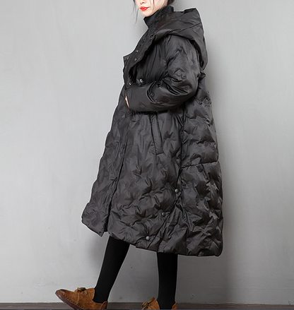 A-Line Long Puffer Coat Side Pocket Down Jacket Women Down Coats 23110 VPPBUY shop