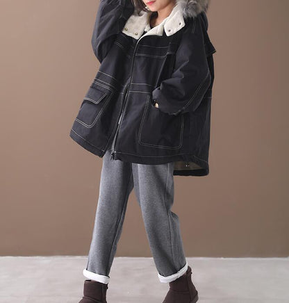 Short Women Casual Hooded Parka Faux Fur Collar Plus Size Coat Jacket VPPBUY shop