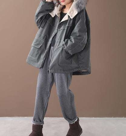 Short Women Casual Hooded Parka Faux Fur Collar Plus Size Coat Jacket VPPBUY shop