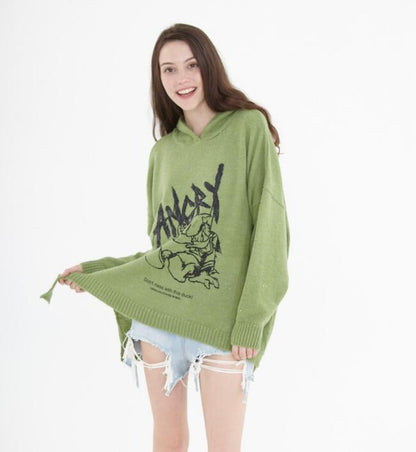 Hooded  Irregular Hem loose Women Tops Woolen Knit Sweater VPPBUY shop