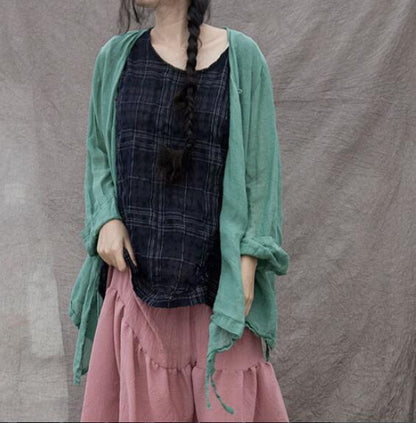 Green Women Summer Linen Tops Asymmetric Cardigan Long Sleeves Loose Style H9508 VPPBUY shop