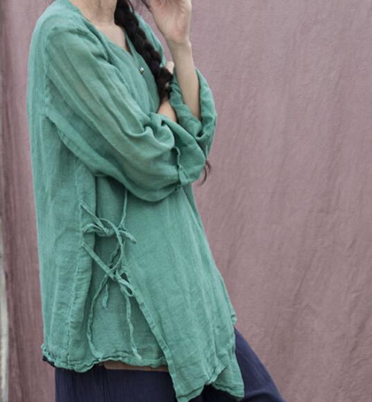 Green Women Summer Linen Tops Asymmetric Cardigan Long Sleeves Loose Style H9508 VPPBUY shop