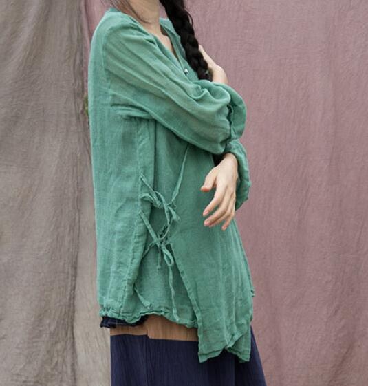 Green Women Summer Linen Tops Asymmetric Cardigan Long Sleeves Loose Style H9508 VPPBUY shop