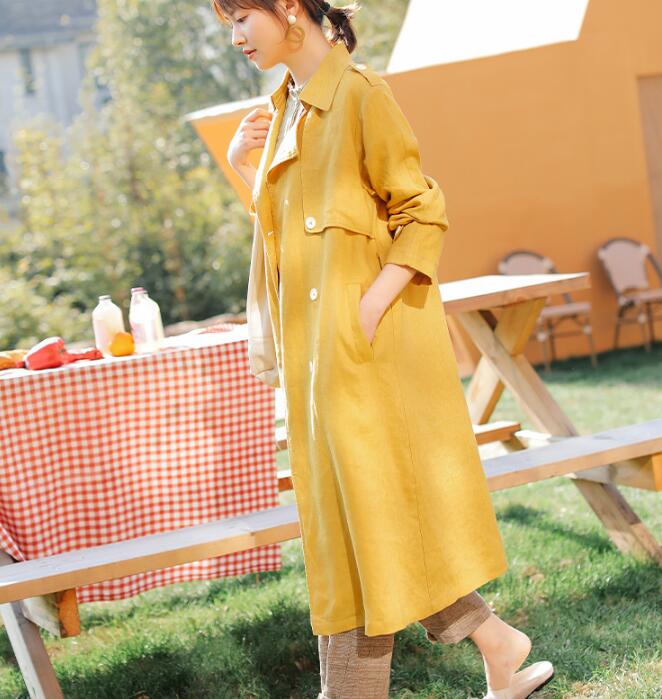 Loose Fall Floral Women Coat Long Sleeve Women Linen Trench Coat S90921 VPPBUY shop