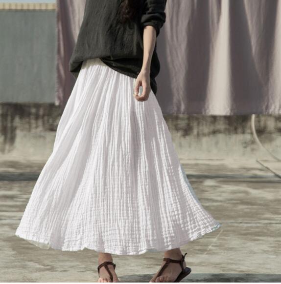 Cotton Summer Women Skirts Summer Simple Skirt Elastic Waist VPPBUY shop