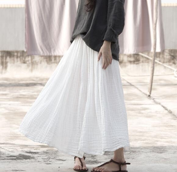 Cotton Summer Women Skirts Summer Simple Skirt Elastic Waist VPPBUY shop