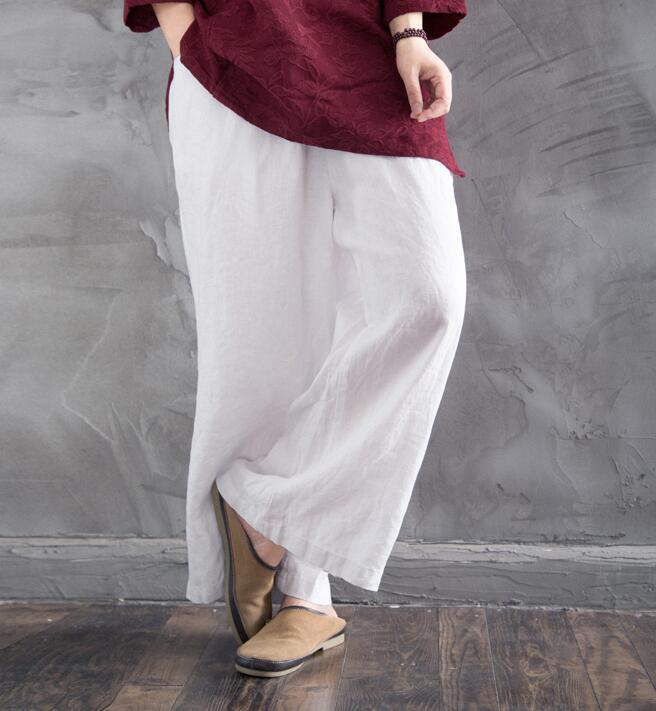 Elastic Waist Belt Linen Wide Leg Thin Women Casual Pants YM97235 VPPBUY shop