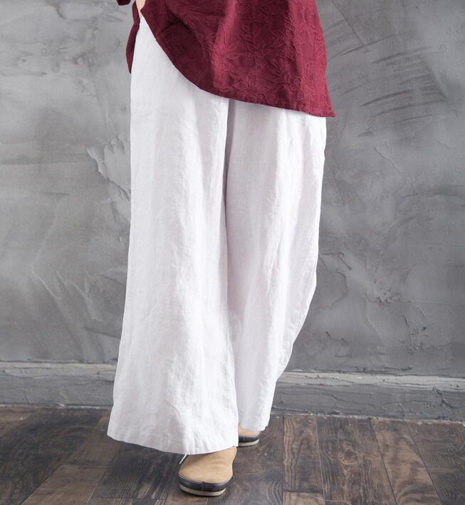 Elastic Waist Belt Linen Wide Leg Thin Women Casual Pants YM97235 VPPBUY shop