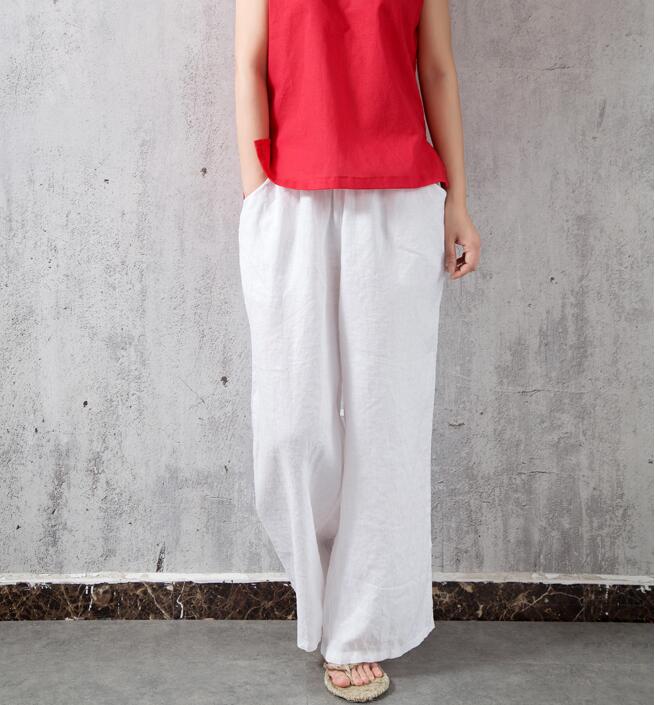 Elastic Waist Belt Linen Wide Leg Thin Women Casual Pants YM97235 VPPBUY shop