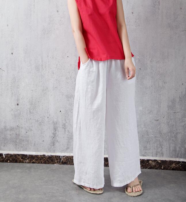 Elastic Waist Belt Linen Wide Leg Thin Women Casual Pants YM97235 VPPBUY shop