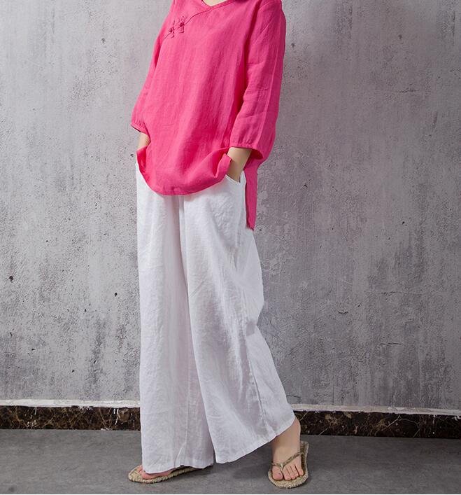 Elastic Waist Belt Linen Wide Leg Thin Women Casual Pants YM97235 VPPBUY shop