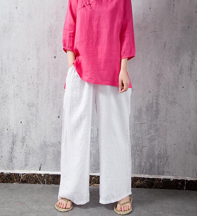 Elastic Waist Belt Linen Wide Leg Thin Women Casual Pants YM97235 VPPBUY shop