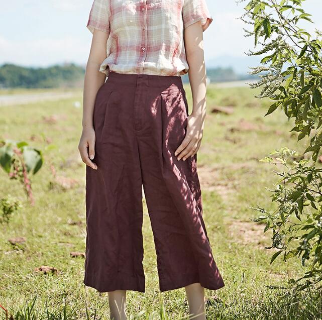 Organic Linen Summer  Women Casual Wide Leg Pants SMM97235 VPPBUY shop