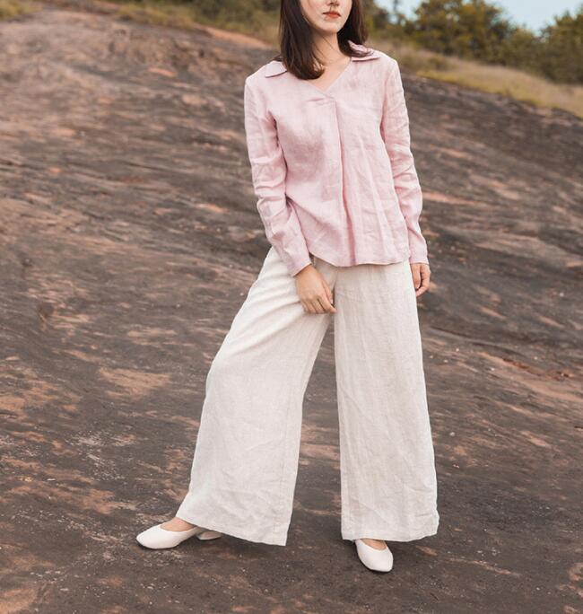 White Linen Wide Leg Women Casual Pants SJ97235 VPPBUY shop